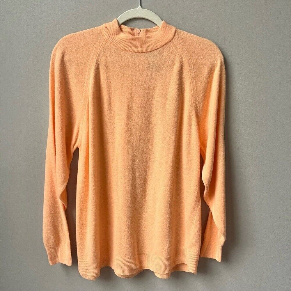 Vintage Sweater Women's Large Peach Mock Neck Knit Feminine Cottage Coastal Top